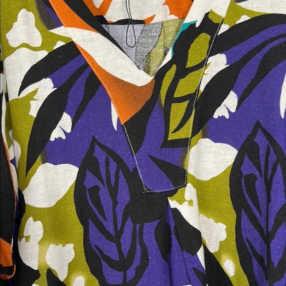 For Cynthia LINEN BLEND Dress Balloon/Puff Short Sleeves Floral Small - Picture 4 of 6